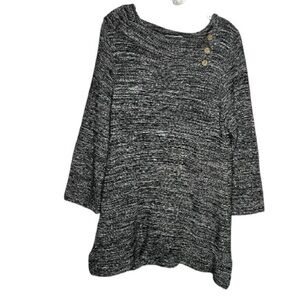 Habitat Black/White Textured Knit Shawl Neck Tunic Lagenlook Sweater